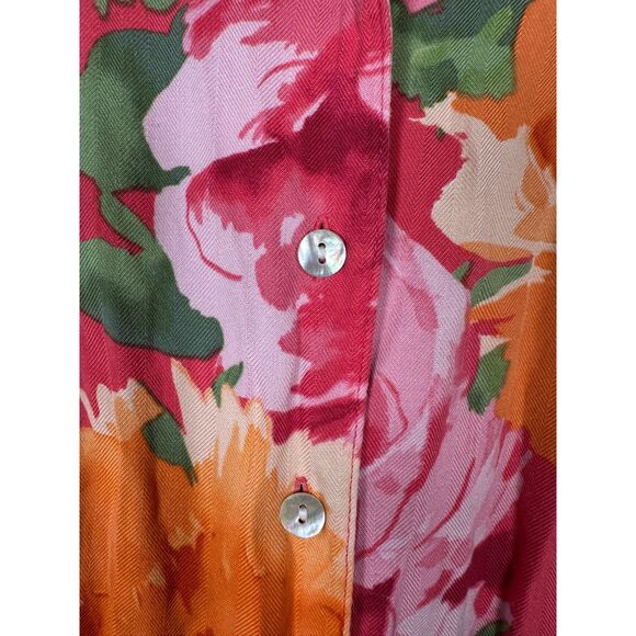 Caribbean Joe Silk Floral Pink Orange Button Short Sleeve Blouse Size Medium - Picture 4 of 4